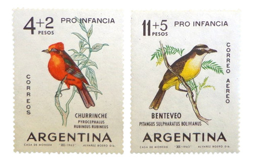 Argentina Aves, Serie Gj 1268-69 Retintados 1963 Mint L9278