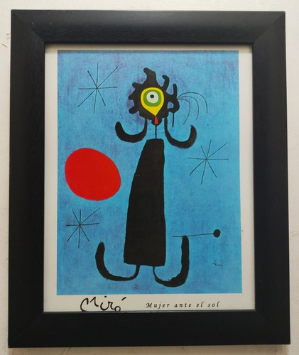 Mujer Ante Sol _ Miró . Litografía Enmarcada 30 X 25 Cm