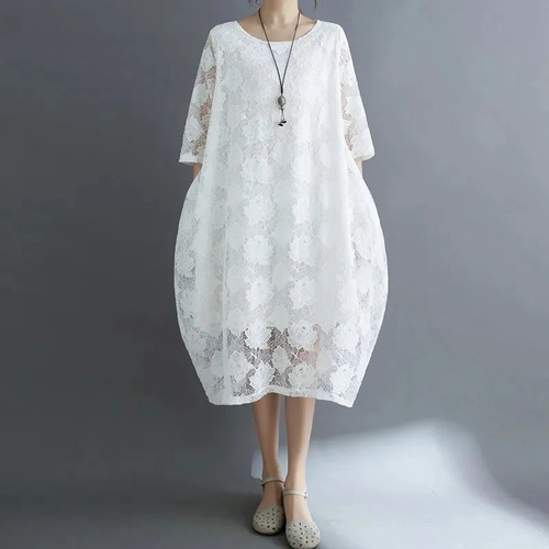 Vestido Largo De Encaje Para Mujer De Talla Grande, Estilo É