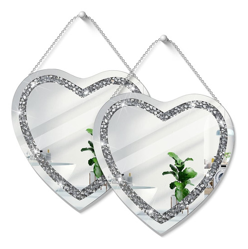 2 Piezas De Espejo De Plata En Forma De Corazón Cristal Crus