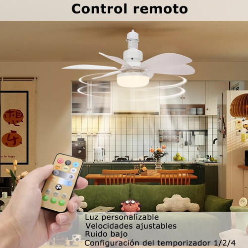 Santi Lampara Ventilador Con Control Remoto Ventilador De Techo Enchufe E27 3 Velocidades 3 Efectos De Luz Color Blanco Adecuado Para El Dormitorio Y Sala De Estar Y Cocina