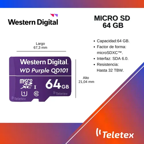 Tarjeta Memoria Micro Sd Wd Purple 64gb Wdd064g1p0c | MercadoLibre