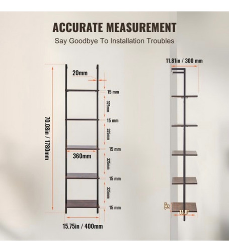 Estante De Pared 5 Niveles Tubo Y Madera 15.6x11.8 Pul Chocolate