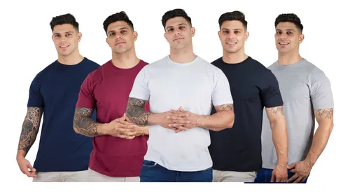 Kit 5 Camisetas Básicas Masculina Slim 100% Algodão Premium