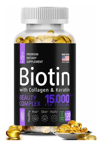 Biotina + Colageno + Queratina X 120 Cápsulas. Piel,cabello.