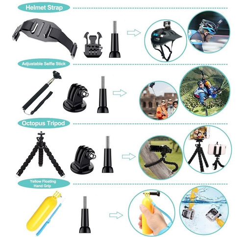 Imagen 4 de 10 de Kit De Accesorios X 50 Gopro Sjcam Action Cam Estuche Imperm