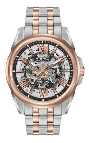 Imagen 1 de 7 de 98a166 Reloj Bulova Mechanicals Hombre Plateado/rosado/negro