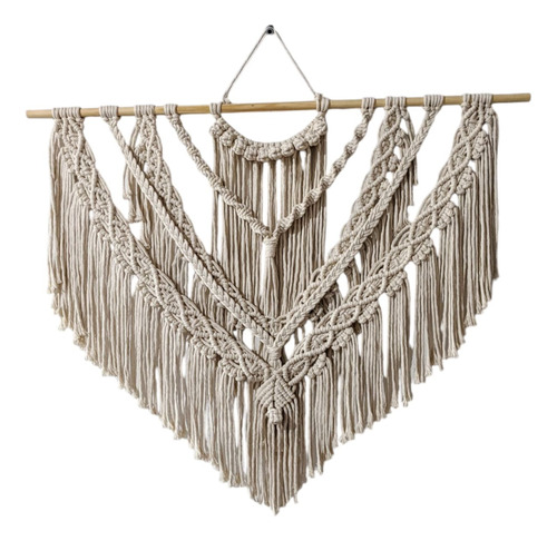 Tapiz Artesanal Decorativo Macramé Mediano Estilo Boho Beige Liso