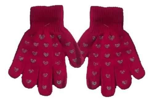 Guantes Invierno Tejidos Infantil Fucsia/lila Con Corazones 