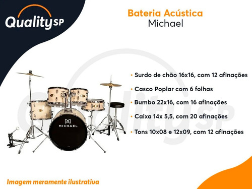 Bateria Acústica Michael Audition Dm828 Natural Bumbo 22
