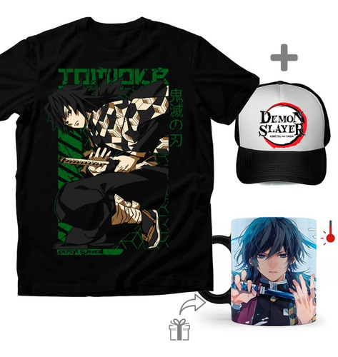 Playera Tomioka Demon Slayer Combo Kimetsu + Gorra Y Mágica