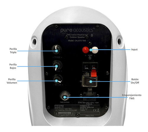Bocina para Exteriores Pure Acoustics con bluetooth Ipx6 piscinas patios terrazas Bocinas Inalambricas Plug & Play