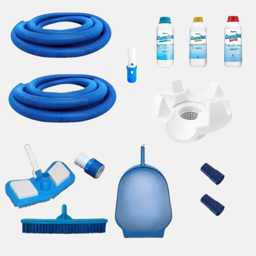 Skimmer Piscina Flutuante + Kit Limpeza + Limpadores Domclor