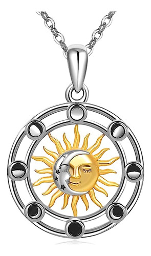 Urone Collar De Sol Y Luna De Plata De Ley, Colgante De