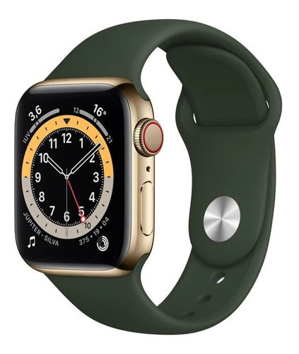 Apple Watch  Series 6 (GPS+Cellular) - Caixa de aço inoxidável dourado de 40 mm - Pulseira esportiva verde chipre