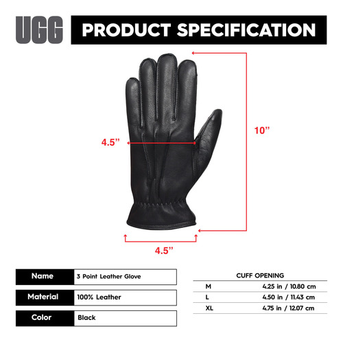 Gloves Ugg 3 Point Genuine Leather W/ Microfur Lining Black