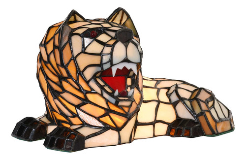 Bieye Roaring Lion Lampara De Mesa Estilo Tiffany Vidrieras 
