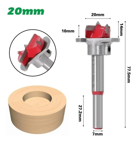 Imagen 3 de 10 de Mecha Forstner 20 Mm Con Tope Para Bisagra Cazoleta Guiller