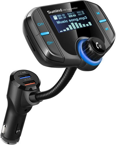 Transmisor Fm Sumind, Bluetooth, Aux 3.5mm, Usb, Negro