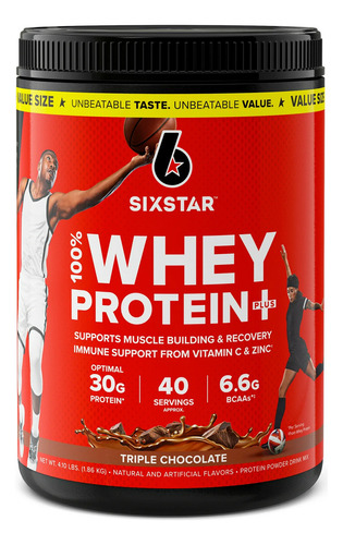 Six Star 100% Whey Protein + 4 .1 Lbs 40 Serv. Triple Chocol Sabor Triple Chocolate