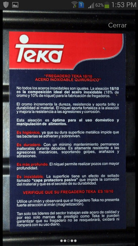 Fregadero Teka Orig Sobre Tope Acer Inox 100 % Tina Lad Izq
