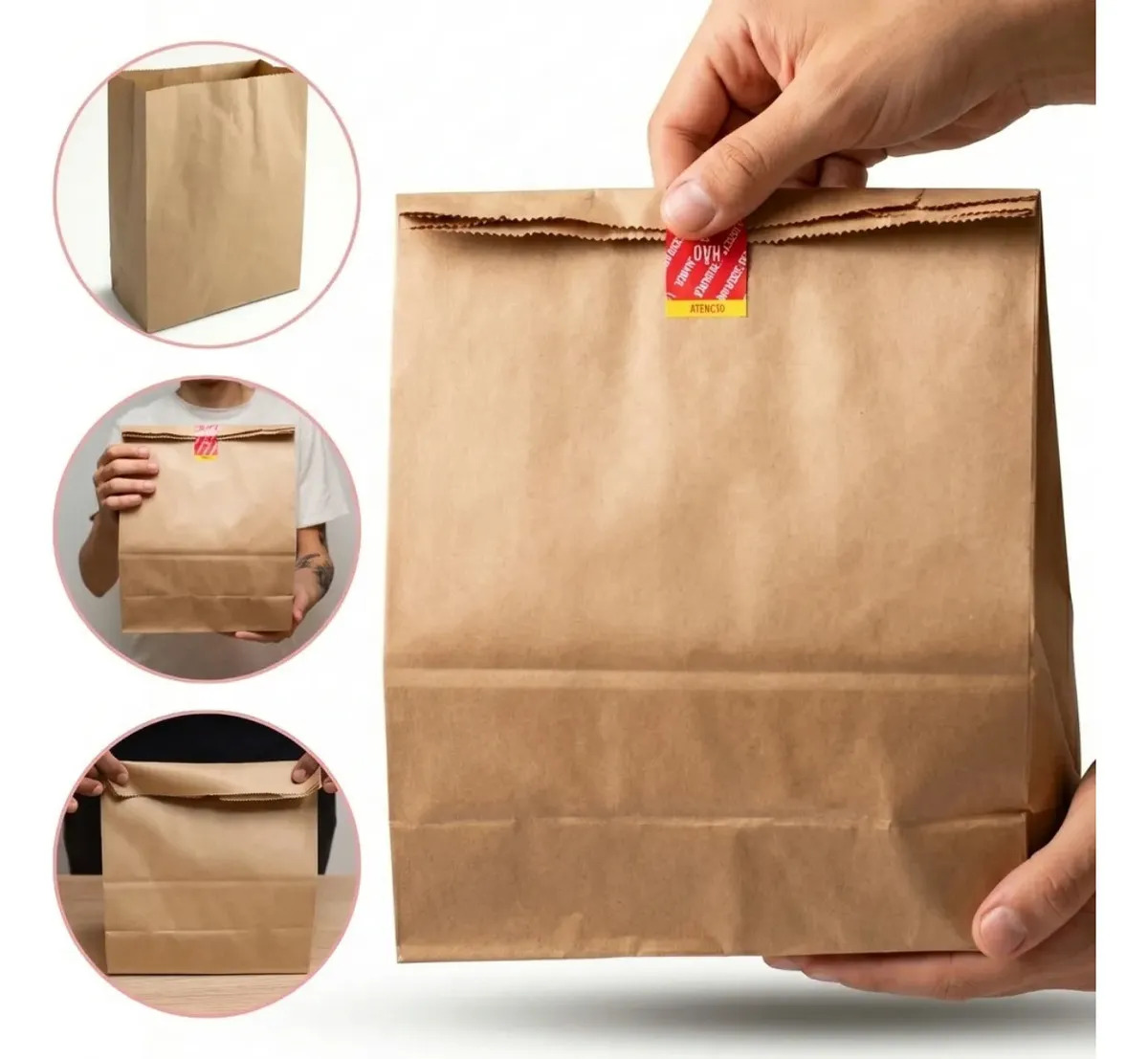 Kit Combo Com 100 Sacos De Papel Kraft 24 X 12,5 X 30 Cm (m)