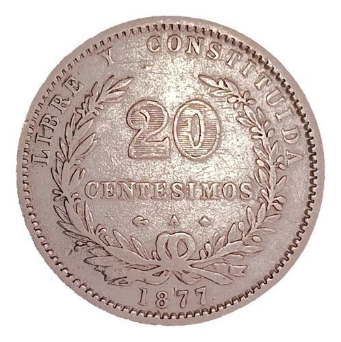 Uruguay 20 Centésimos 1877 A Plata 900 Mb Km 15