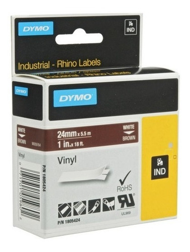 Cinta Industrial Rhino Dymo 1805424 24mm Blanco Sobre Cafe