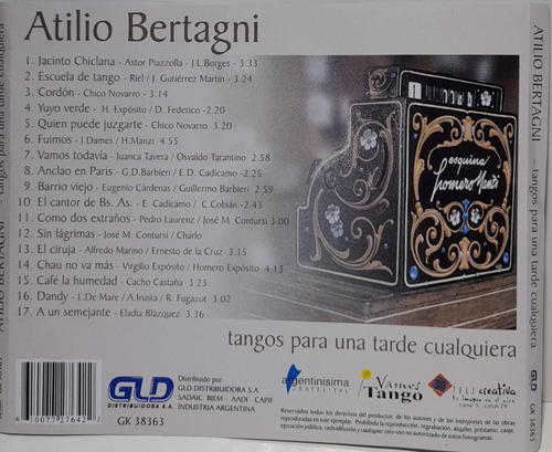 Cd Atilio Bertagni ( Tangos Para Una Tarde Cualquiera)