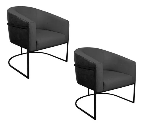 Kit 02 Poltronas Luiza B.f. Preto Factor Preto E Linho Cor Cinza-escuro