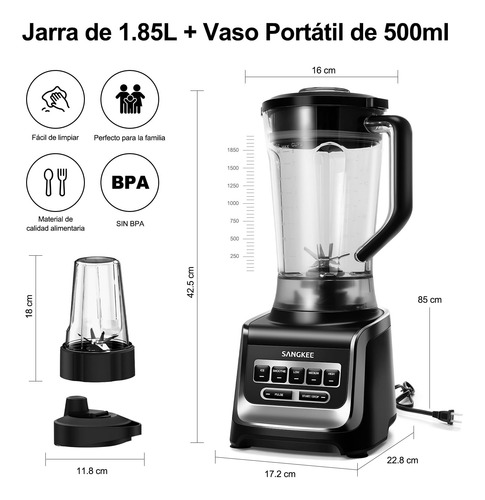Licuadora Profesional Procesador De Alimentos 1.85l 6 Cuchil