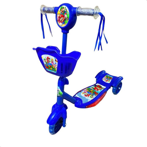 Patinete Musical Frozen Três Rodas Infantil Crianças 5 Anos Cor Azul Super Mario - Azul