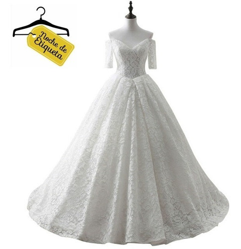 Vestido De Novia Corte Princesa Encaje Manga Media