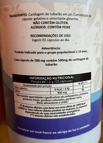 Cartílago De Tiburón 200 Cápsulas De 500mg