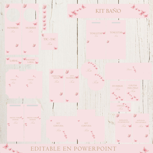 Kit Imprimible Baño Textos Editable, Mariposas Rosa 15 Años