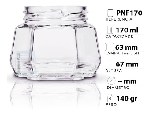 Imagem 3 de 6 de 12 Potes De Vidro Sextavado 170ml Com Tampa E Lacre