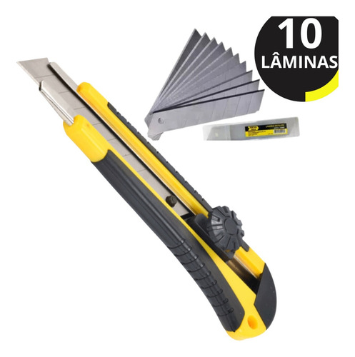 Kit 1 Estilete Profissional Emborrachado + 10 Lâminas 18mm
