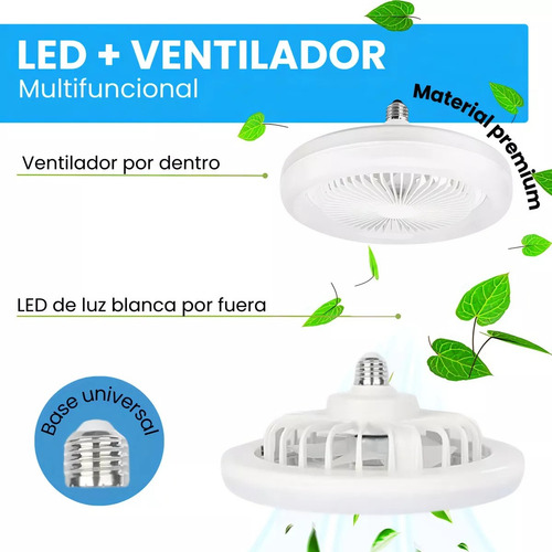 Ventilador Techo Abanico Socket Fijo E27 Luz Led 3 Tonos