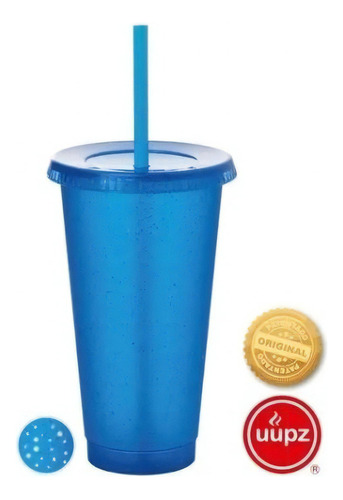 10 Vasos Reusables Con Popote Para Cafe Frio 24 Oz Color Azul Glitter