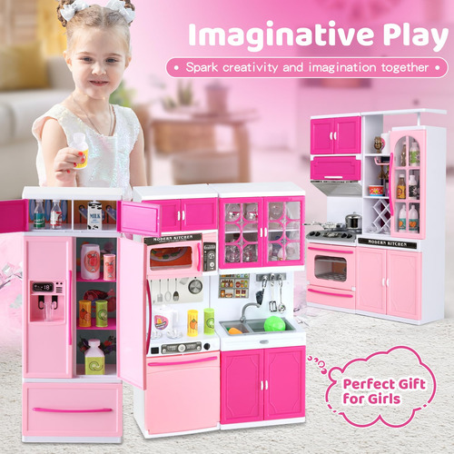 Brinquedos De Cozinha Socbtnso 64 Unidades Rosa Com Luzes E