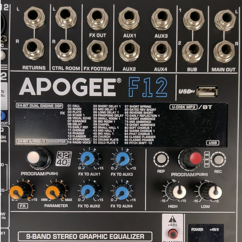 Consola Mixer Apogee F12 12 Canales Efectos Interface Usb