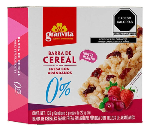 Barras De Cereal Granvita Sabor Fresa Con Arándanos 6 Barras