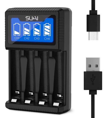 Sukai Cargador De Batera Aa Aaa De 4 Bahas, Carga Usb De Alt