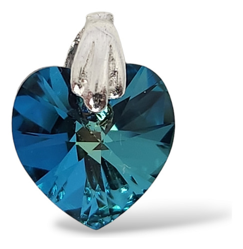 Dije Cristal Corazon 10mm Plata 925 Colores Vrs Encontralos Bermuda Blue