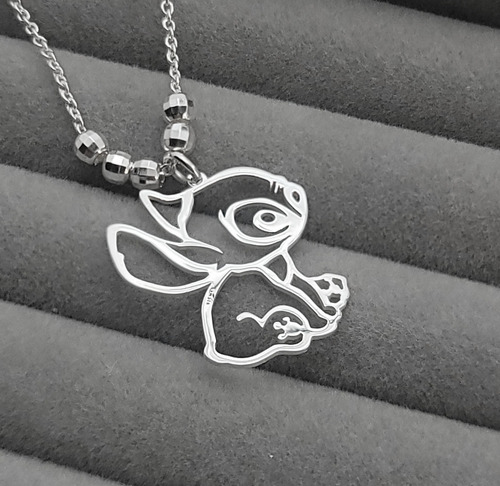Collar De Plata Brilloso Caricatura Stitch 45 Cm Plateado