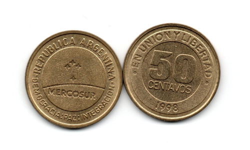 Moneda Argentina 50 Centavos 1998 Mercosur Conmemorativa