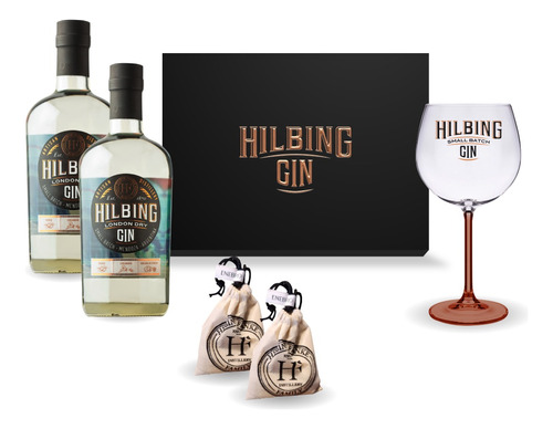 Estuche Gin Hilbing X2 + Copa Logo + Botanicos Regalo