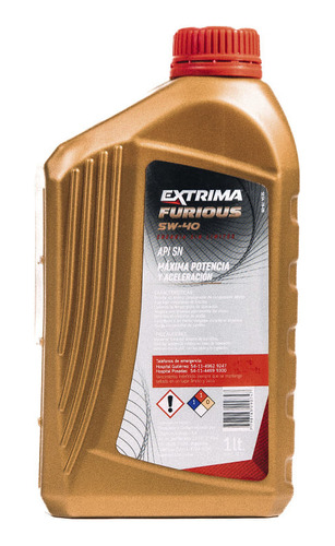 Lubricante Auto 100% Sintético Extrima Furious 5w40 1lt.