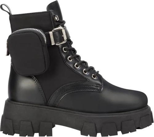 Bota Botin Militar Rudas Con Bolsita Plataforma En Negro