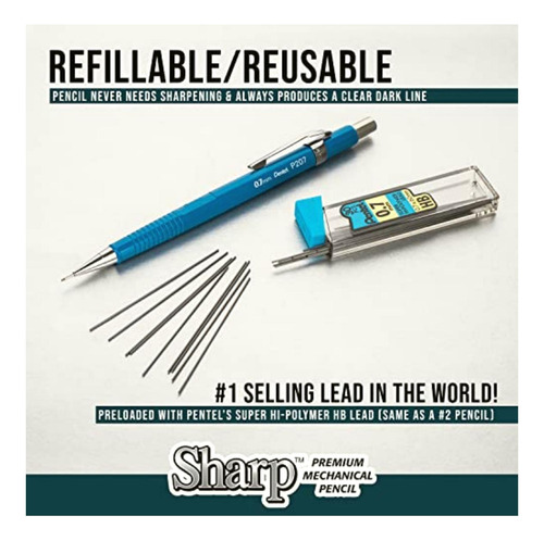 Pentel Sharp Lápiz Mecánico (0.7 Mm), Línea Media, Barril